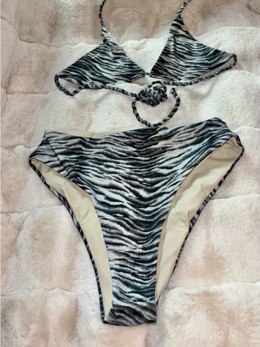 Zebra Print Bikini Set - Black & White